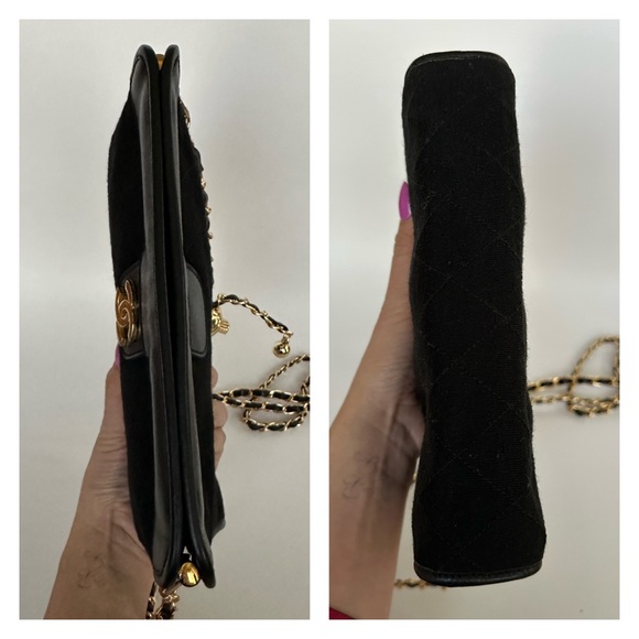 ๐ฏ CC Black Cotton Leather Clutch on Chain w/ auth cert - Picture 9 of 13